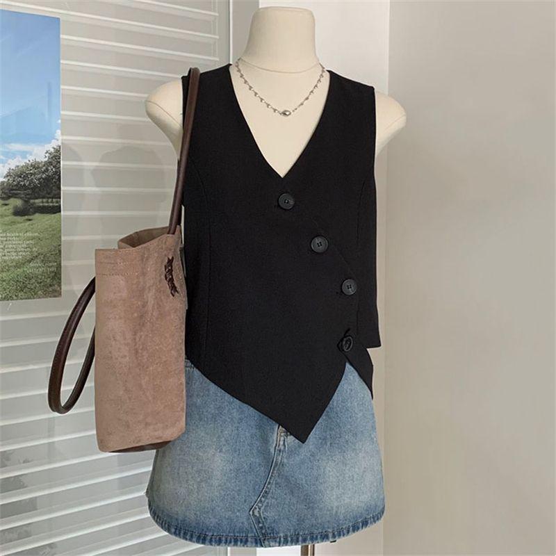 Women's 2024 Summer Irregular Black Sleeveless Suit Vest