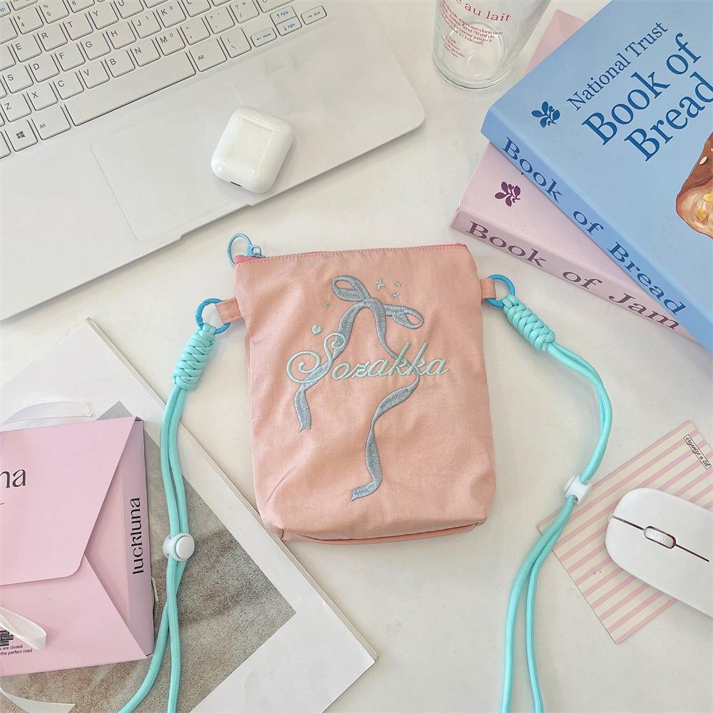 

Leisure Bowknot Shoulder Bag Commuting Cute Crossbody Bag Portable Embroidery Phone Bag Outdoor рожевий