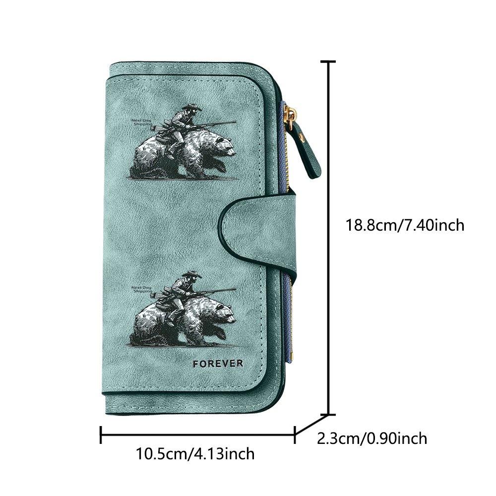 Cowboy Riding a Bear Long Zipper Wallet, Large Capacity Card Holder, Unisex Clutch Bag, Fashionable Zipper Coin Purse, Suitable for Daily Use, A