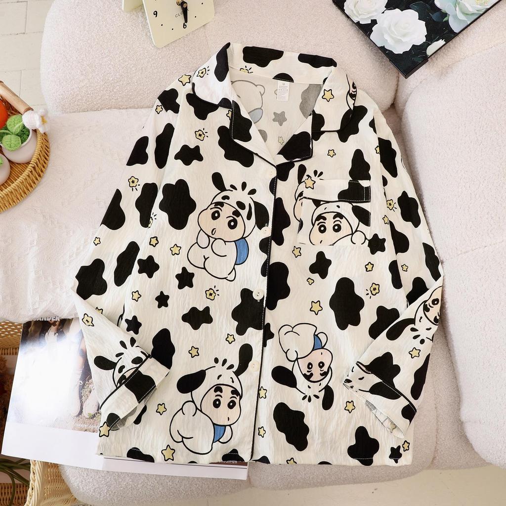 Autumn Crayon Shin-chan Couple's Pajama Set, Loose Long Sleeve, Plus Size Available