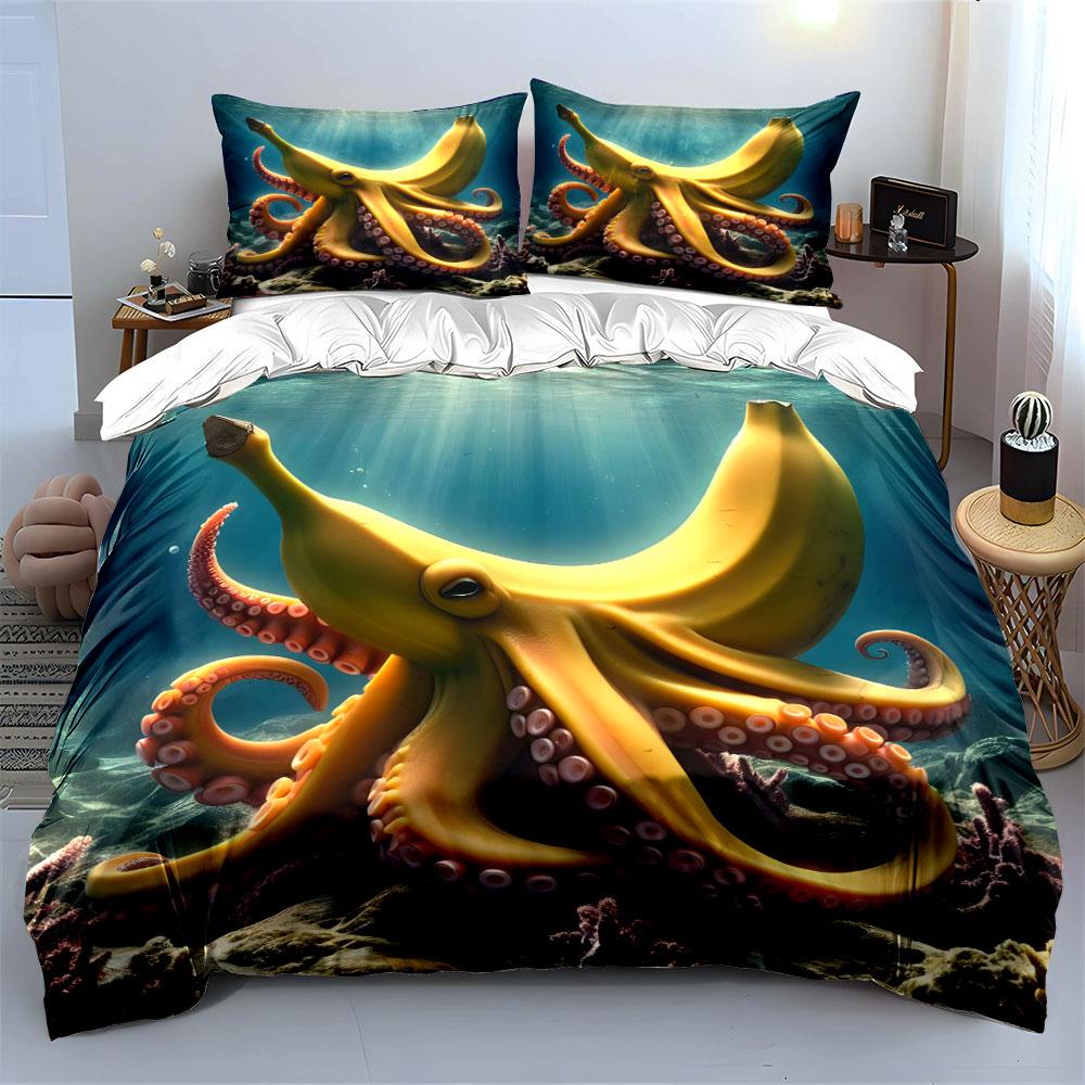 Underwater Banana Octopus Artwork Exquisite Three-Piece Bedding Set Gift For Kids And Adults