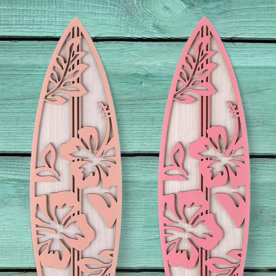 3Pcs/Set Wooden Hibiscus Surfboard Wall Decoration Farmhouse Rustic Surfboard Wall Art Home Bedroom Living Room Bathroom Wall Decorative Sign