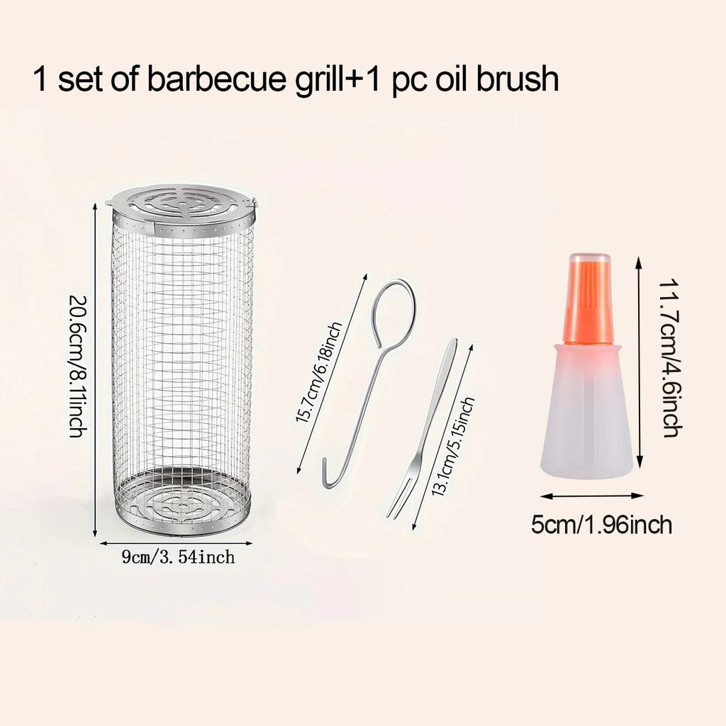 BBQ Rollender Grillkorb - Großer runder Maschen-Grillkäfig für Gemüse-Fischscheiben - Perfekt für Picknick im Freien, Camping, Backen