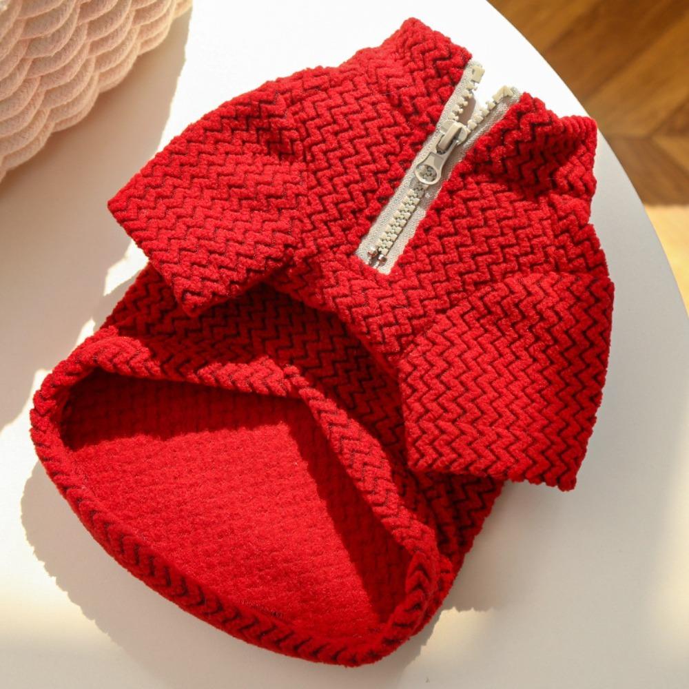 

Pet Cat Apparel Warm Dog Ripple Hoodies Soft Solid Color Pet Pullovers Comfortable with Zipper Dog Clothes Autumn Winter M червоний