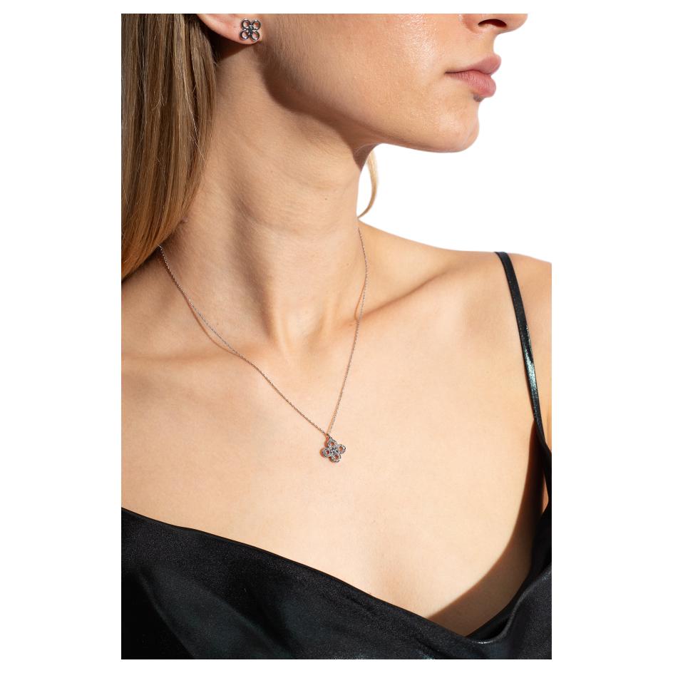 Tory Burch Clover Decoration Brass Crystal Cubic Zirconia Necklace Women necklace 155509-042