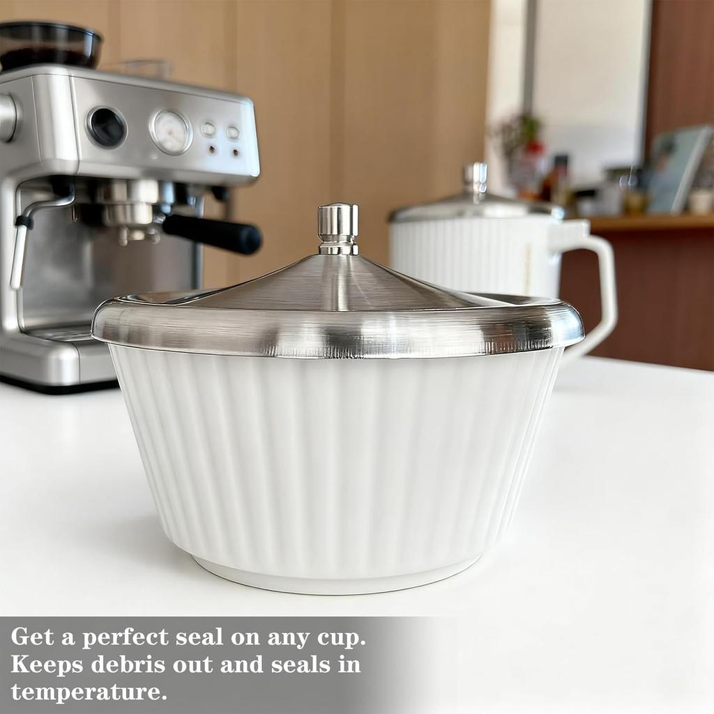 2Pcs Stainless Steel Cup Covers, 4.8Inch Coffee Mug Lid, Metal Tea Cup Cover, Universal Lid for Hot Tea Home Kitchen Camping, 12.M