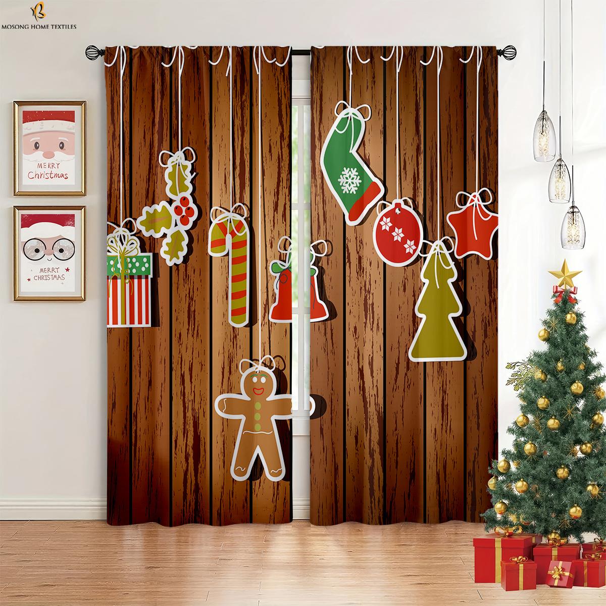 

Рождественские украшения занавески разноцветные шары Санта-Клаус узор лося праздничные украшения для окон занавески 2 шт. W50xH130(CM)x2PCS&Rod pocket