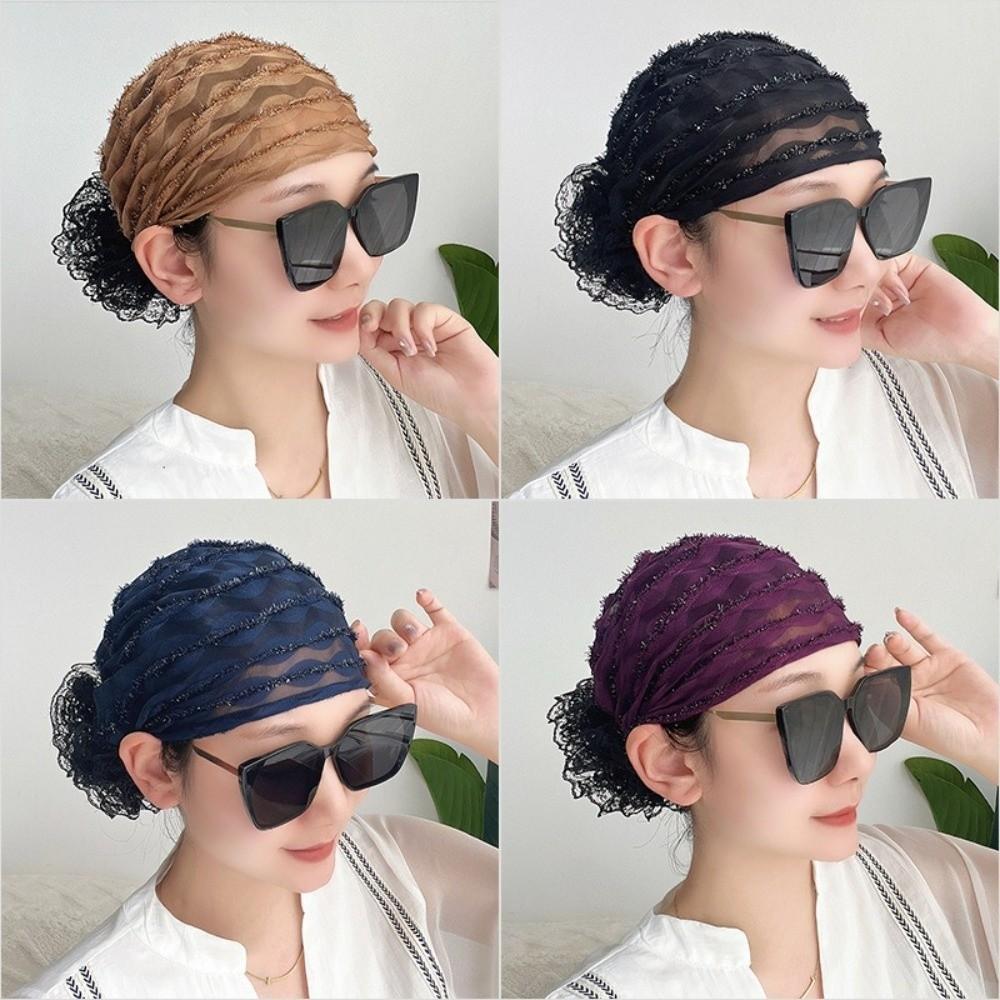Versatile Soft Lace Curling Hat Polyester Breathable Elastic Curly Hair Hat Solid Color Dome Mesh Lace Pullover Cap Headgear