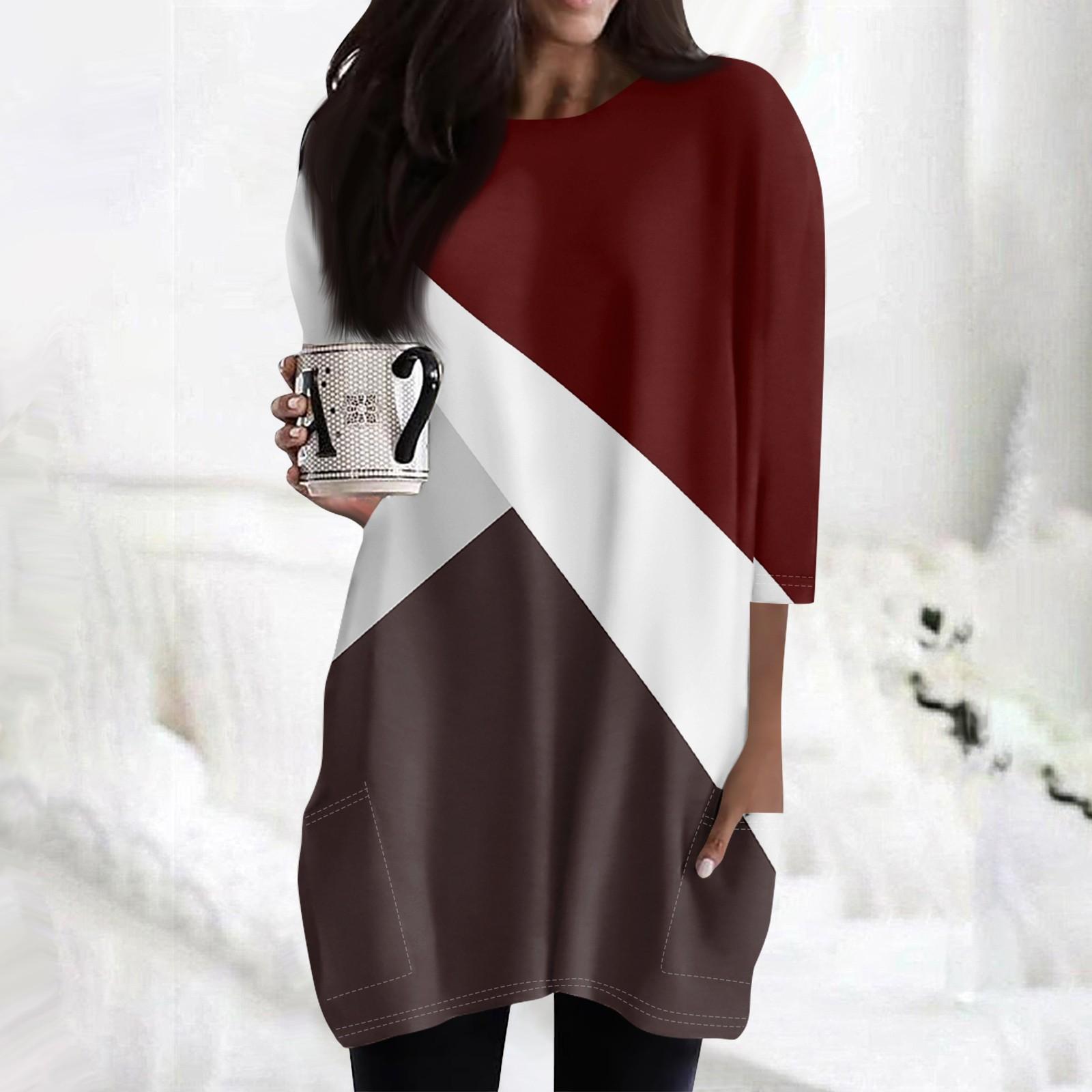 

Женские повседневные рубашки с рукавами 3/4, модные туники с принтом, топы с карманами XL киноварь