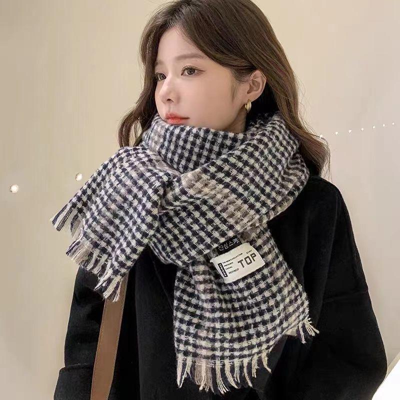 

Houndstooth Scarf Women s Winter Warm New Style High End Ins Style High School Girls Student Scarf 70*200cm