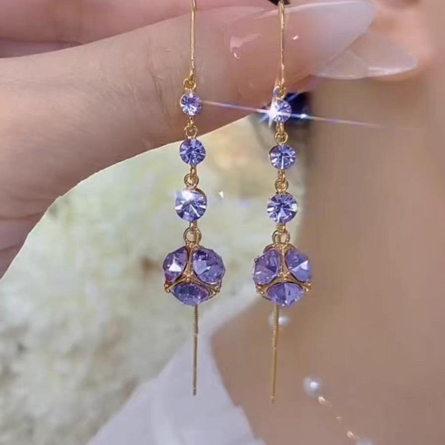 Purple Diamond Tassel Earrings: Elegant, Versatile, and Fashionable.