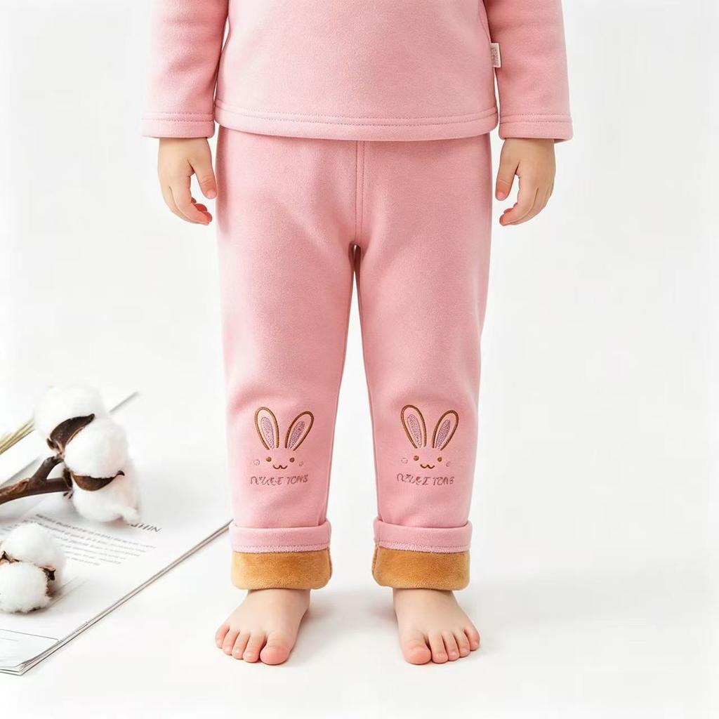 Girls' Fleece-Lined Thickened Leggings Winter Suitable For Inner Wear Children'S Integrated Fleece Outerwear Thermal Pants Toddler Black Fleece