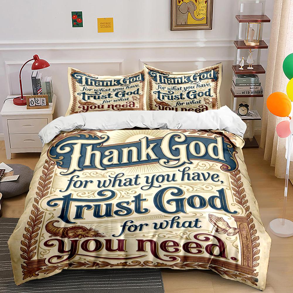 Thank God Trust God Inspirational Bedding Bedding set (1 duvet cover, 2 pillowcases, duvet not included)