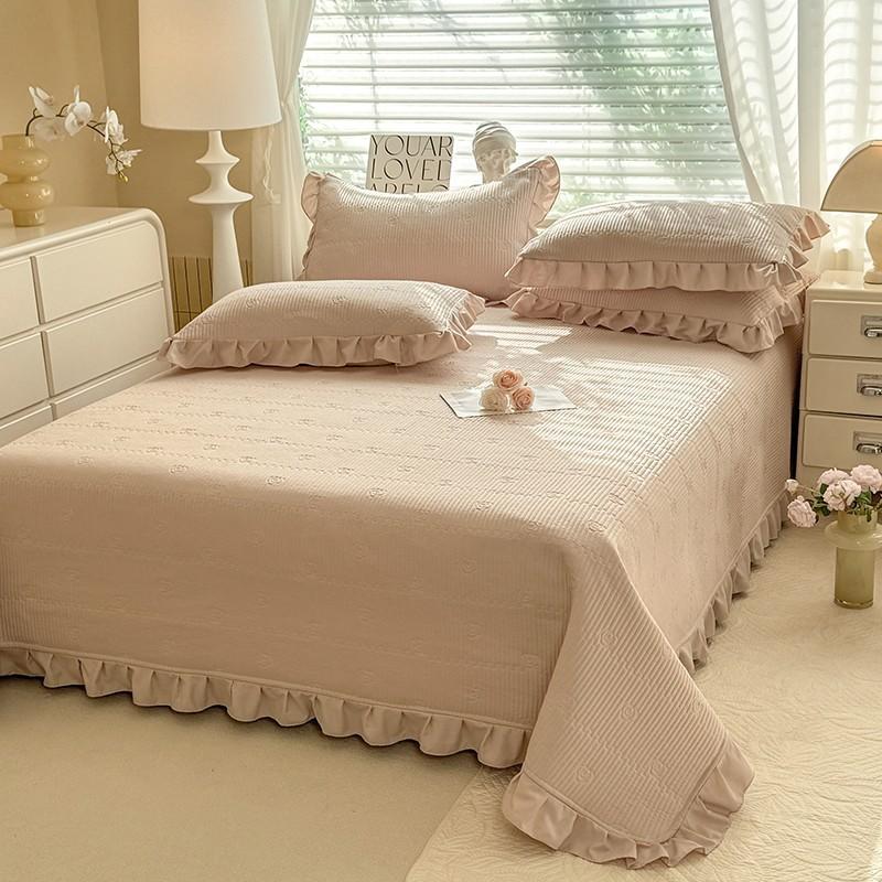Solid color padded bed cover single piece four-season universal tatami bed sheet three-piece set padded cotton seam non-slip thickened kang cover