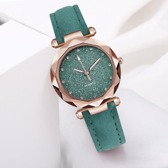 Women Casual Watch Rhinestone Round Dial Faux Leather Strap Ladies Business Formal Dress Quartz Wristwatch Fashion Jewelry Accessory Birthday Gift