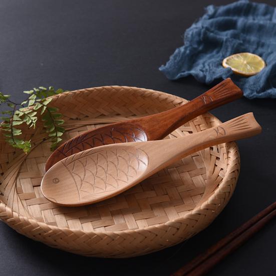 Rice Scoop Fish Non-stick Handmade Shapes Wooden Rice Paddle for Kitchen