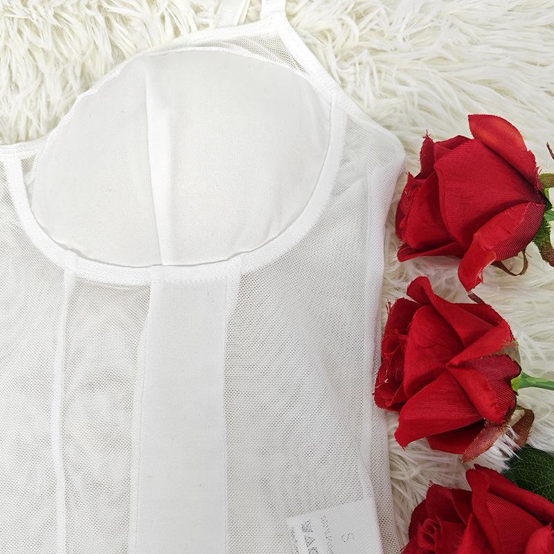 Sexy V-Ausschnitt Rückenfrei Mesh Patchwork Sommer Figurformendes Einteiliges Oberteil für Damen