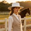Luxury Faux Pearl Trimmed Hat Wide Brim Wool Felt for Women, Vintage Flat Top Fedora Elegant Winter Warm Headwear with Trim, Cap Autumn Fashion