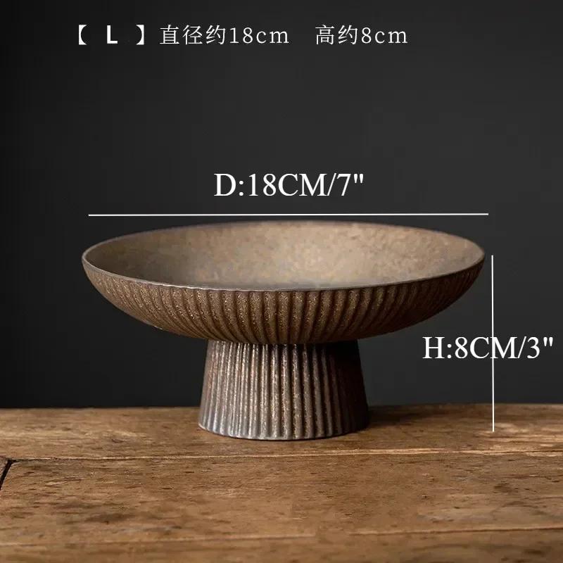 Haushalt Vintage Obstteller Keramik Snackschale Japanische Hoher Fuß Nussteller Speiseteller Wohnzimmer Süßigkeitsschale Küchenzubehör