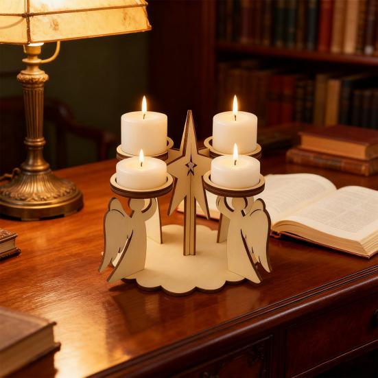 1/2/3Pcs Christmas Wooden Angel Candle Holder 4-Arm Candlestick Tealight Candle Stand Home Office Living Room Dining Table Centerpiece Decoration