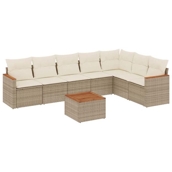 VidaXL Salon de Jardin avec Coussins 8 pcs, Canapés de Terrasse, Ensemble de Meubles de Patio, Mobilier d'Extérieur, Beige 3258439