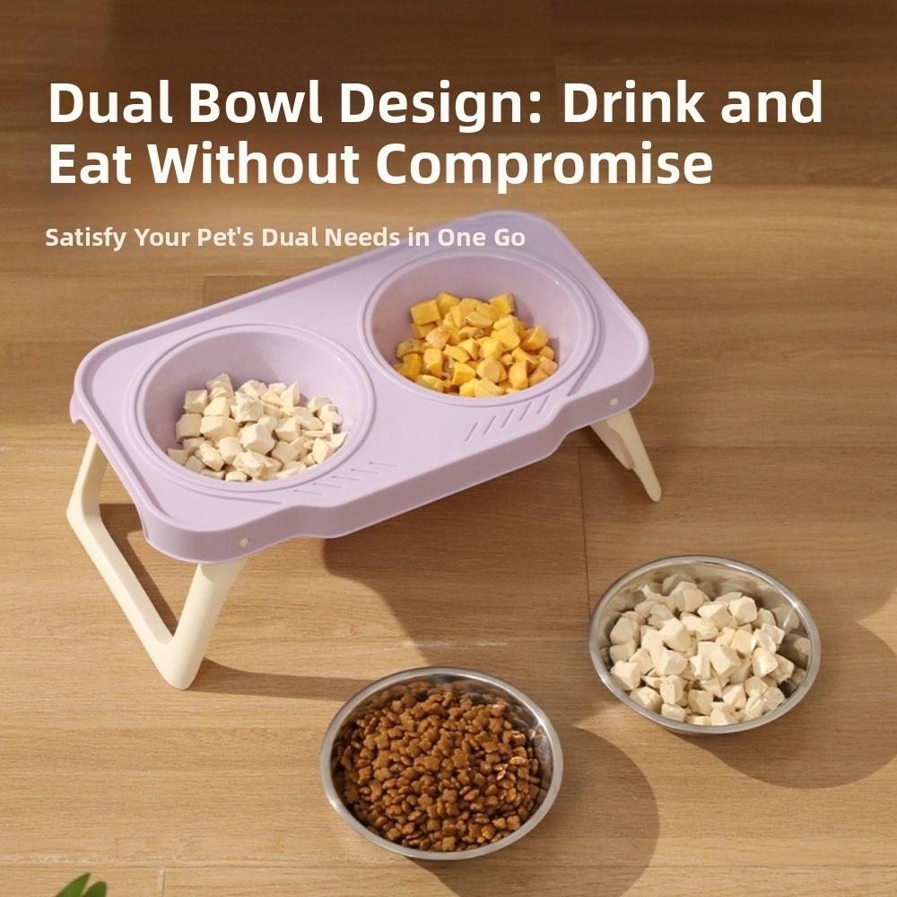 Non-Slip Pet High Footed Bowl Double Bowls Pet Water Feeder Container  Wet Dry Food