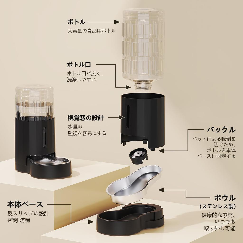 JUNSPOW 4L Pet Cat Dog Large Capacity Automatic Waterer with Stainless Steel Suitable for Multiple House Small Cats and Plastic Bottle Waterer,