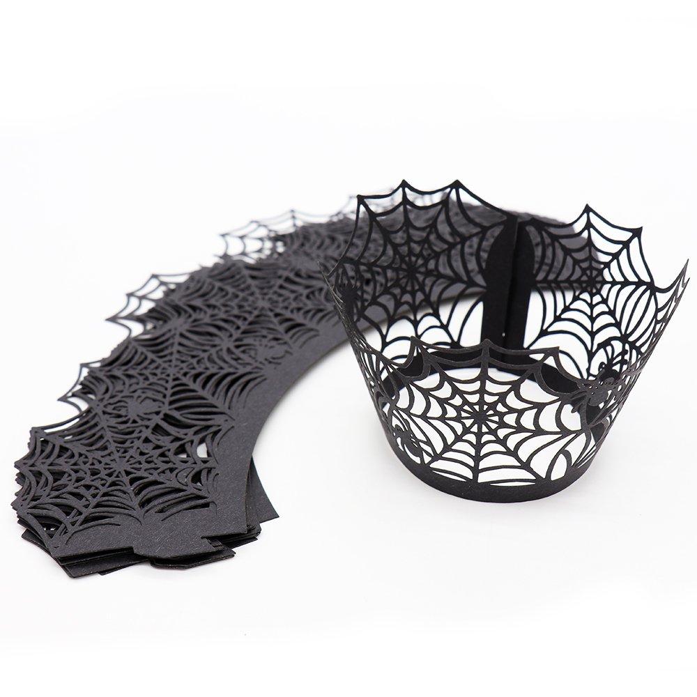 Black Cupcake Liners Spider Web Cupcake Wrapper for Halloween Carnival Dark Themed Birthday Party