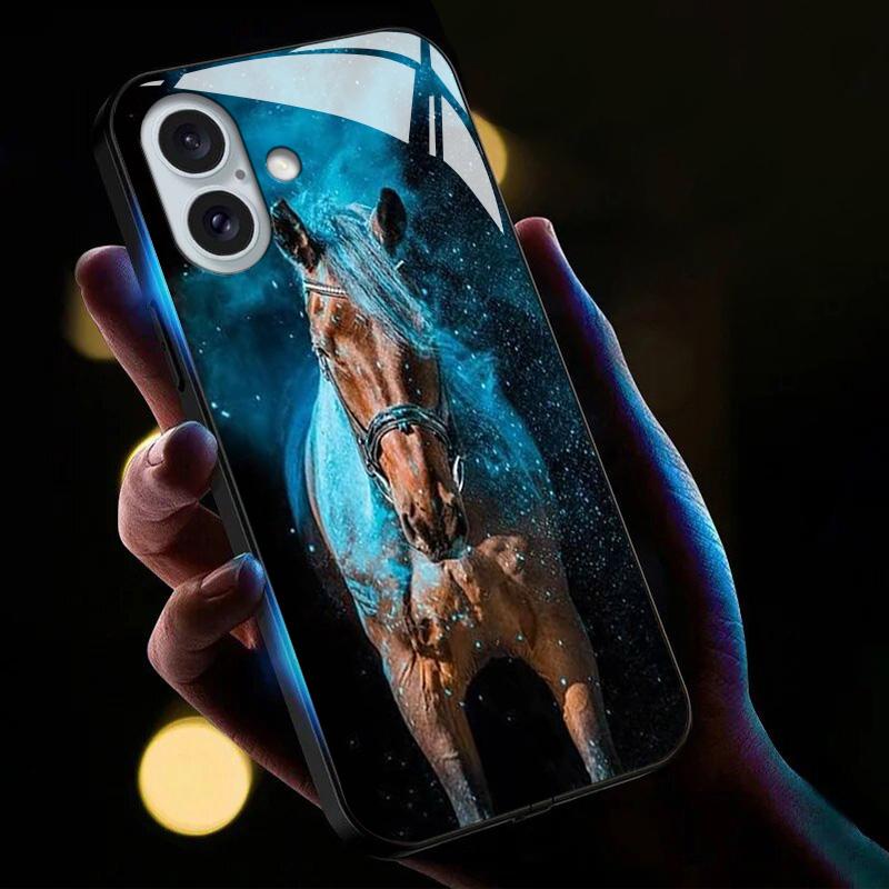 For iPhone 16 Case Call Flash Series Pattern Printing Tempered Glass+TPU Combo Phone Case