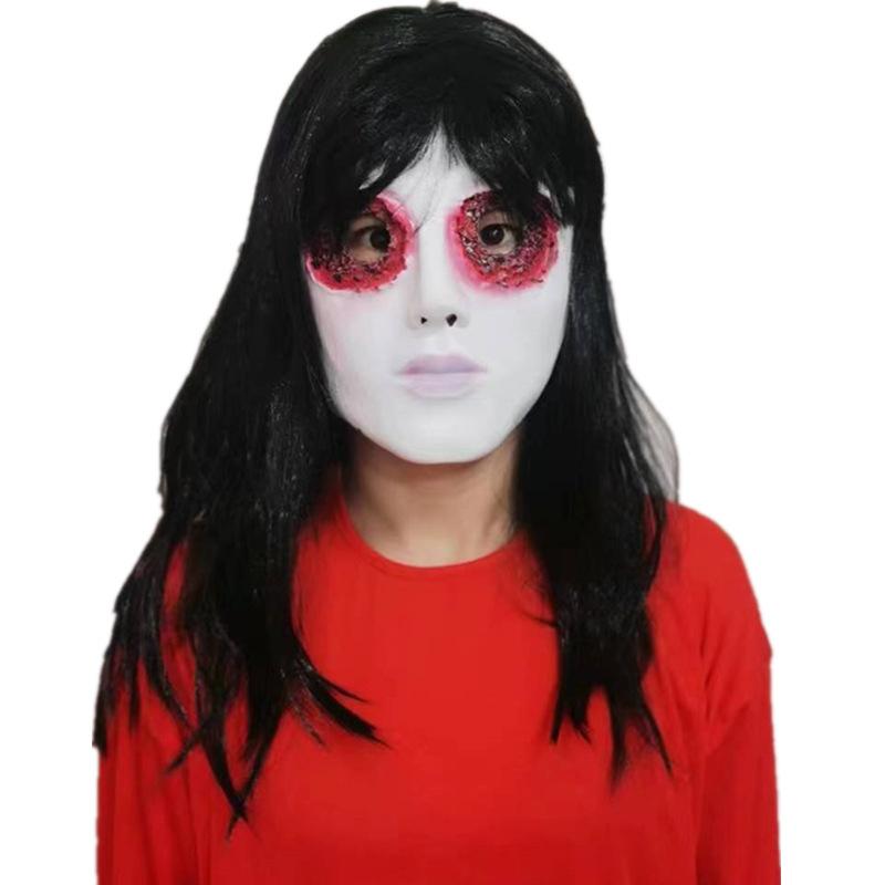 

Mask Halloween Horror Creepy Black Hair Female Ghost Rotten Eyes Party Props