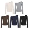 Women's 180g Ribbed Ice Silk Off-the-Shoulder Long Sleeve Top - Autumn Slim Fit, Pure Desire Style