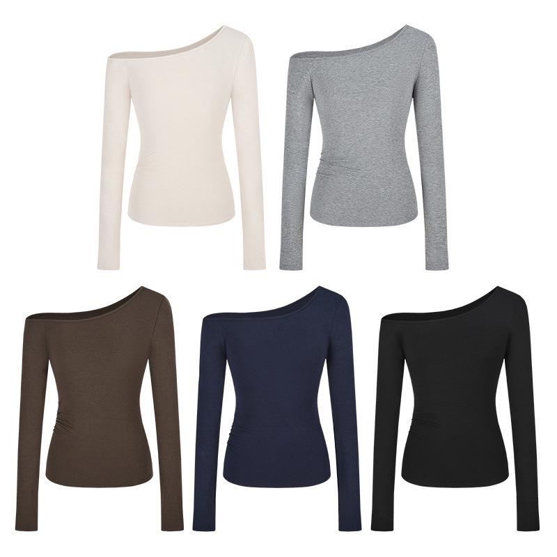 Women's 180g Ribbed Ice Silk Off-the-Shoulder Long Sleeve Top - Autumn Slim Fit, Pure Desire Style