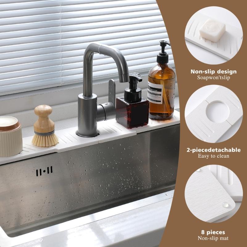Sink Drip Catcher Mats Silicones Faucet Base Pad With Sloped Water Channel for Kitchen and Bathroom Countertops