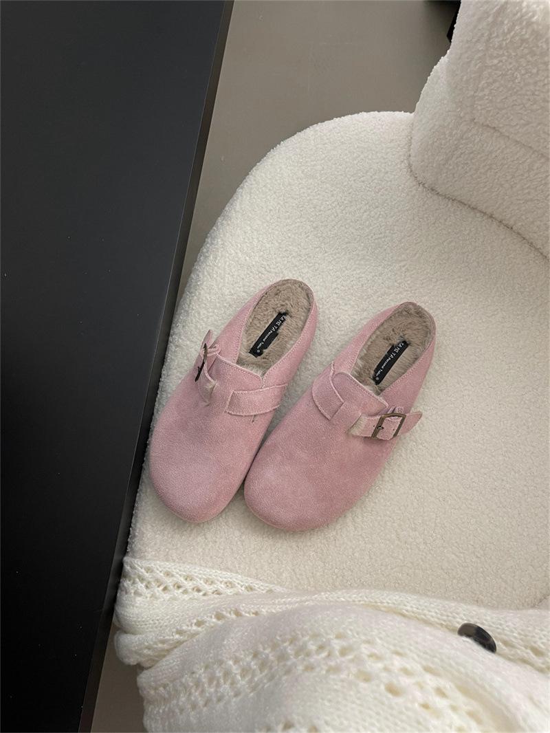 

Темпераментные премиальные ретро бархатные осенне-зимние кожаные теплые хлопковые туфли пушистые одинарные туфли полушлепанцы высокие 40 розовый