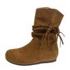 Short boots women's 2025 new autumn retro versatile fringed straps comfortable and thin brown popular casual short boots