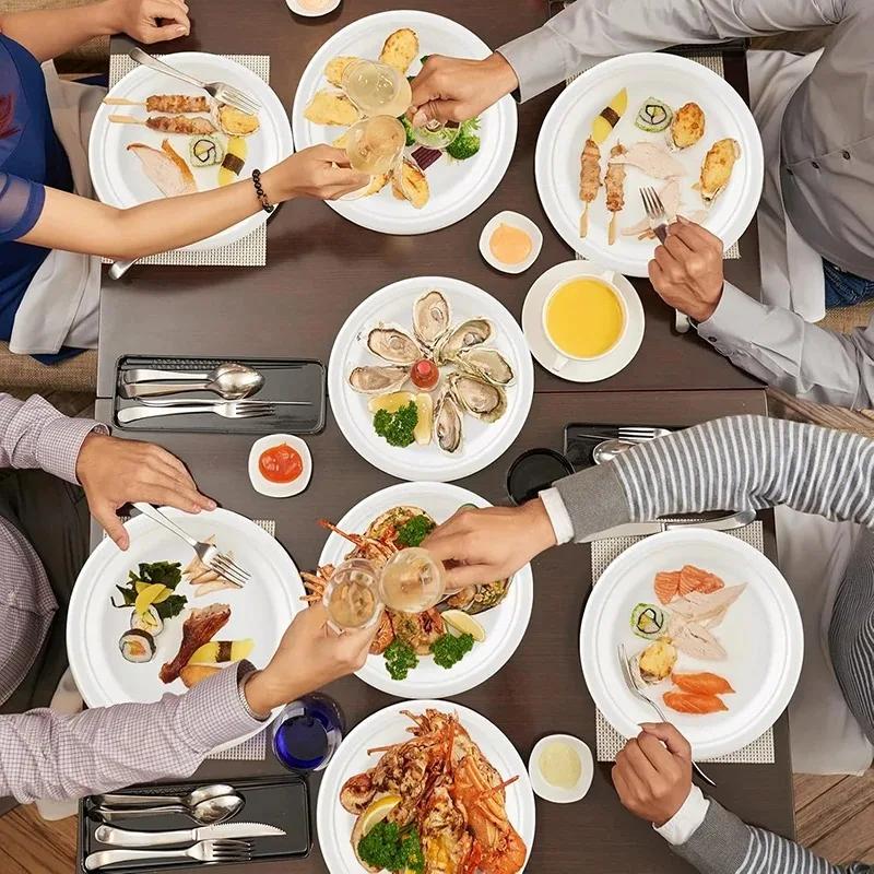 

50-Pack Natural White Bagasse Plates, DPI Heavy Duty 9 Inch Paper Plates, Microwave & Cut Resistant Disposable Plates for Party 50pcs