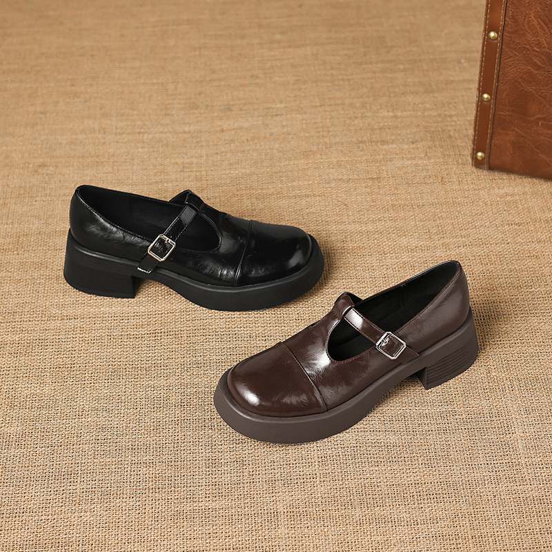 Krazing Pot Microfiber Round Toe Chunky Heels Spring Summer Shoes Big Size 43 Size 33 Women Buckle Straps Platform Pumps