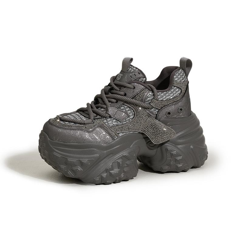 Red Dad Shoes Women's 2025 Autumn and Winter New Small Casual Shoes Versatile Rhinestone Thick-soled Inner Height-increasing Women's Shoes