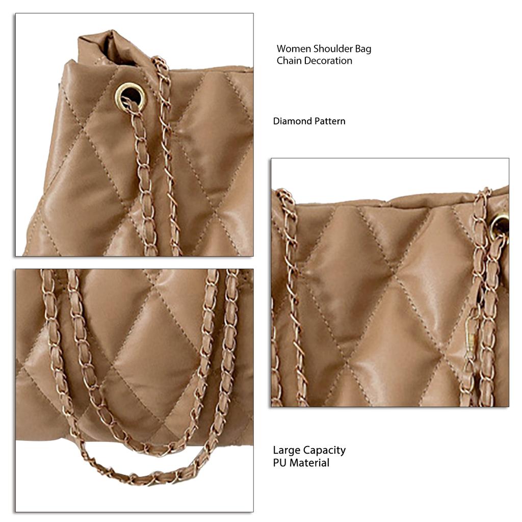Women Shoulder Bag Large Capacity Chain Handbag Diamond Pattern Inclined Shoulder Bag for Daily