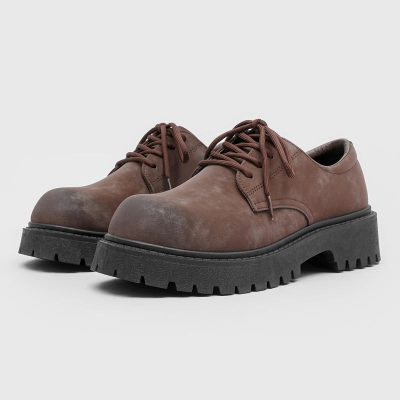 Fashion Retro-Style Suede Men Thick-Soled Lace-Up Casual Shoe Comfortable And Durable Dress Shoe Fashionable British-Style Business Shoe