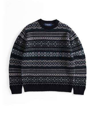 Guernsey Woollens Port Doyle Fair Isle Crewneck Sweater - Black