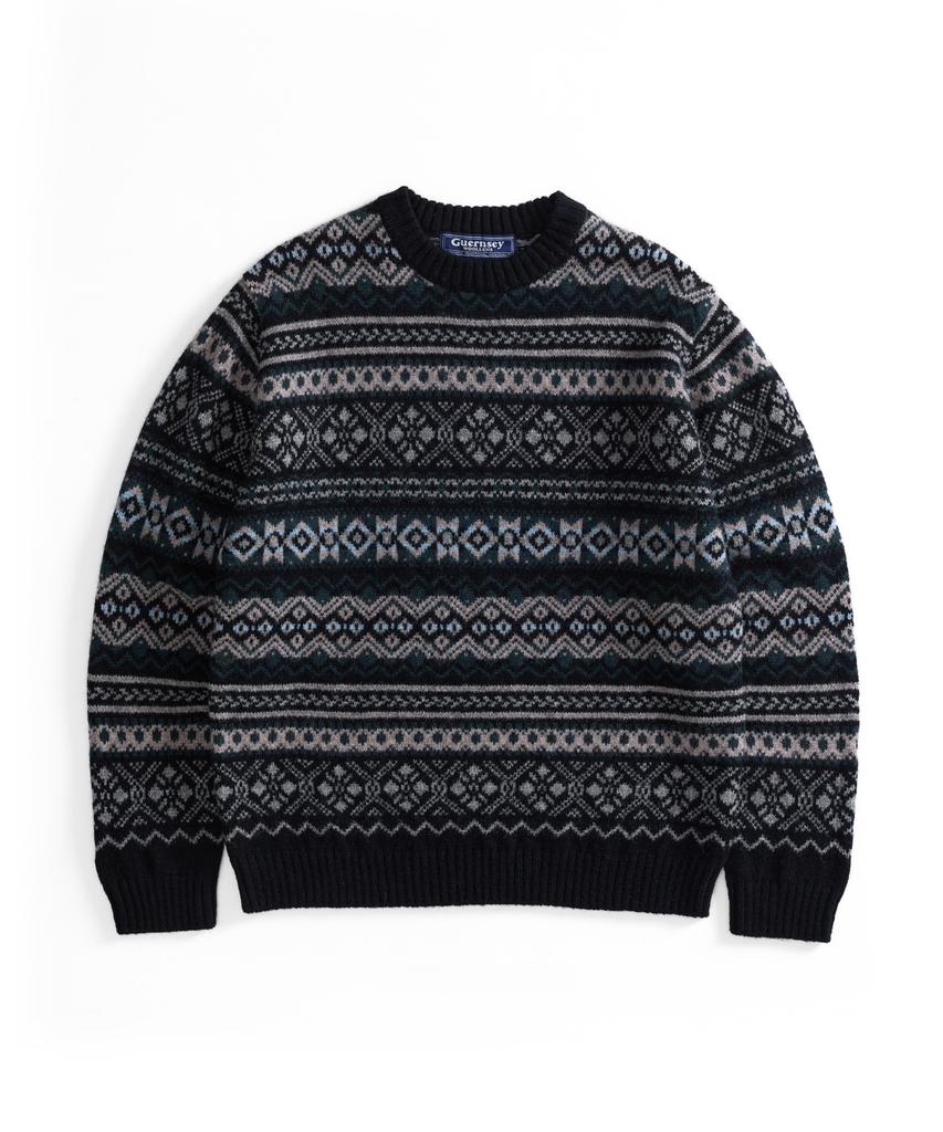 Guernsey Woollens Port Doyle Fair Isle Crewneck Sweater - Black