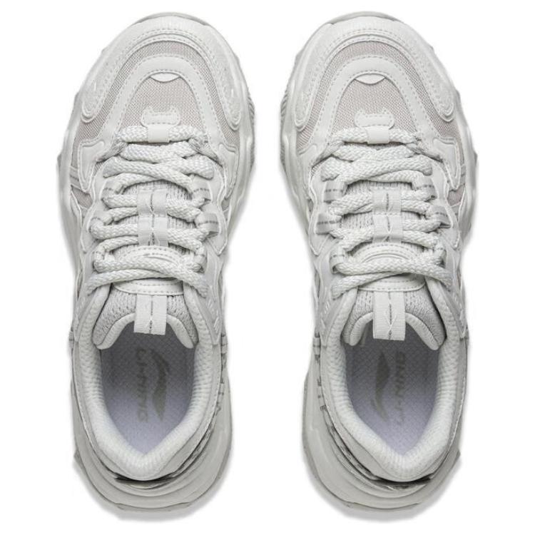 LiNing Cat Paw Lite 2 Classic Versatile Retro Thick Sole Increased Height Non-Slip Wear-Resistant Low-Top Dad Shoes Women Sneakers White AGCV030-3
