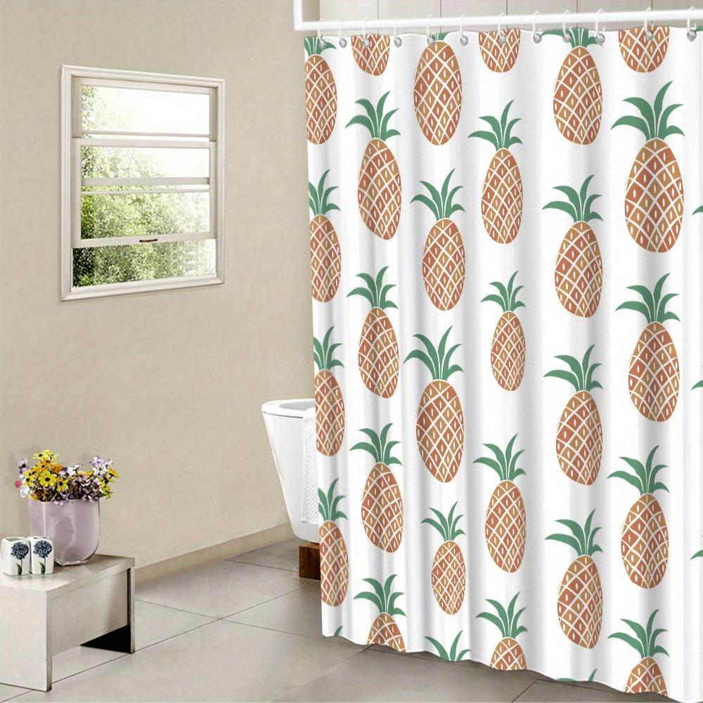 

Modern Shower Curtain - Stylized Pineapples, Geometric Grid Pattern, 70.8x70.8 , Includes 12 Hooks, Bathroom Decor W90xH180cm
