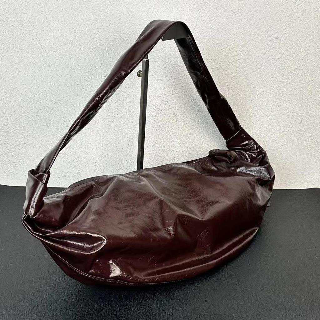 French Designer Croissant-Shaped Genuine Leather Messenger Bag for Women