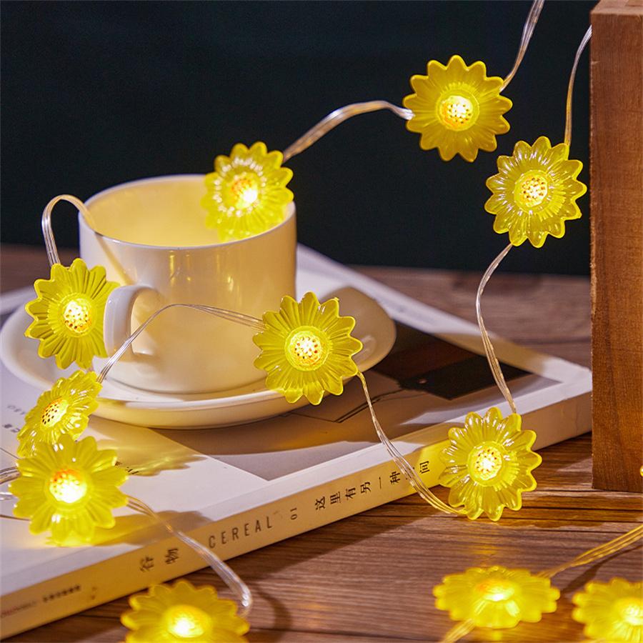 10/20/30M Plug in Sunflower Fairy Lights Outdoor Waterproof Artificial Flower String Light For Gazebo Patio Wedding Party Decor