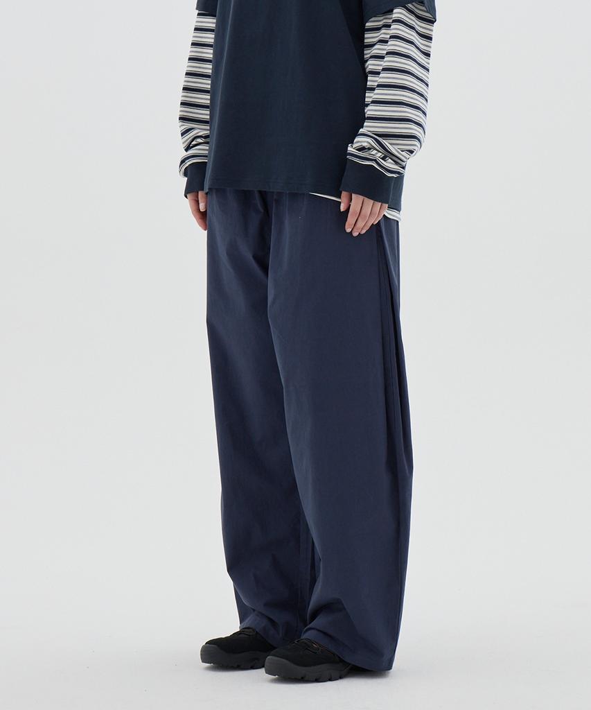 URBANAGE Balloon Fit Curved Pintuck Cotton Elastic Waist Pants_Navy
