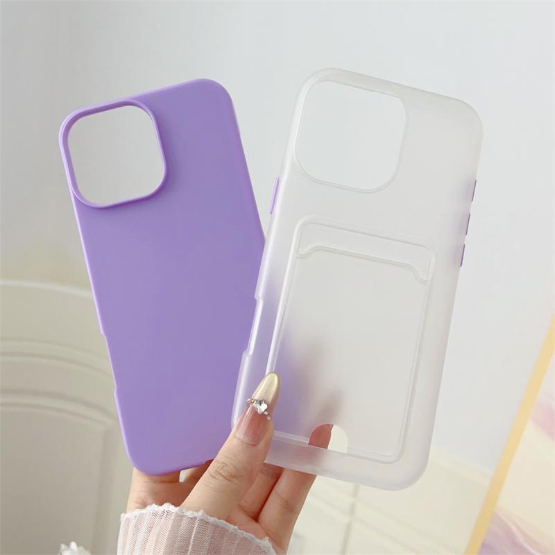 2in1 Card Holder Slot Wallet Po Pocket Case For iPhone 16E 16 15 14 Plus 13 12 11 Pro Max Matte TPU+PC Shockproof Clear Cover