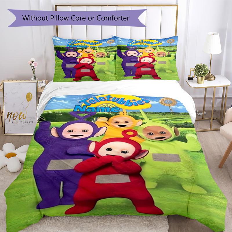 3pcs Custom Name Teletubbies Bedding Set Duvet Cover Closure Includes 1 Duvet Cover & 2 Pillowcases, Soft and Comfortable for All Seasons.