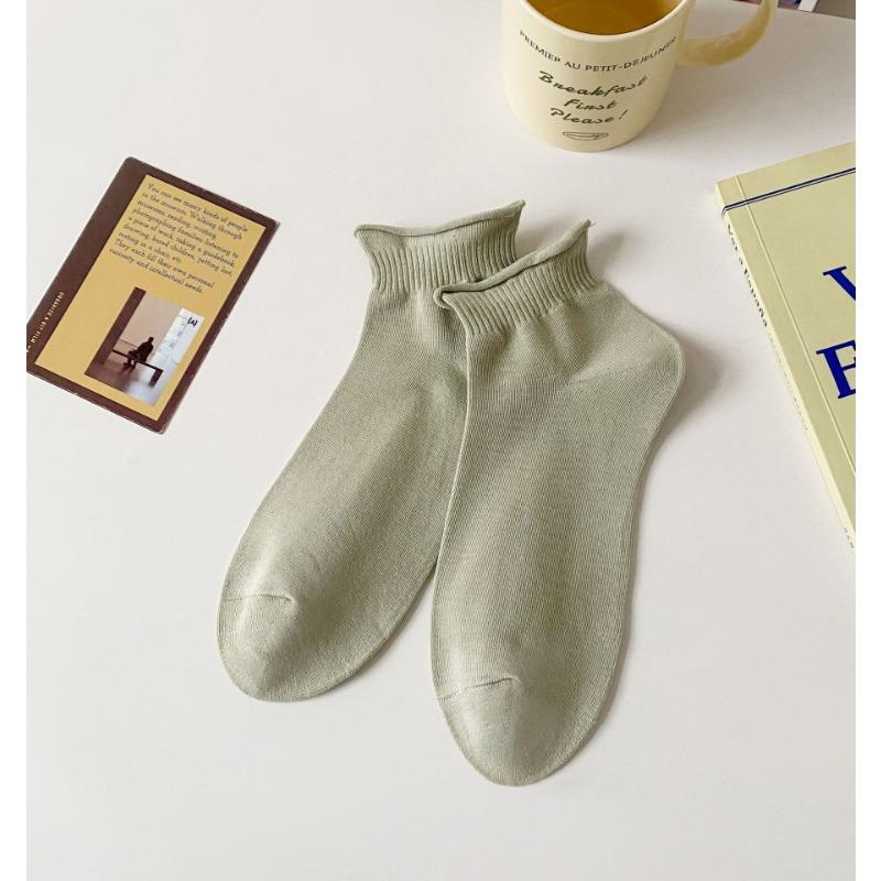 

Летние влагоотводящие женские носки-следки с отворотом, однотонные хлопковые дышащие короткие носки, универсальные женские носки, хлопковые носки 1 pair зелёный